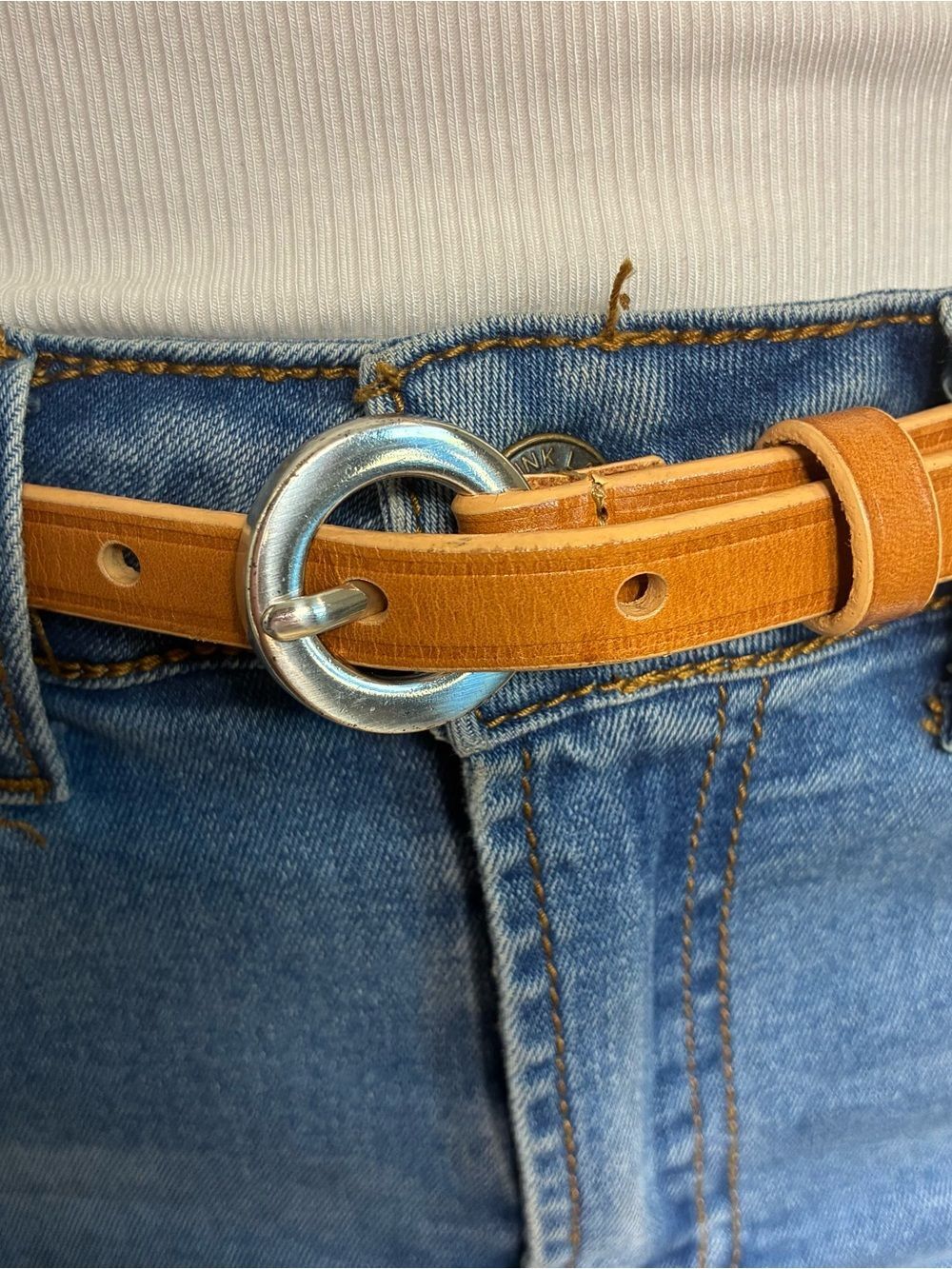 Anne 2 Klein Women's Belt Sz S tan genuine Italian calfskin 39” long .5” wide